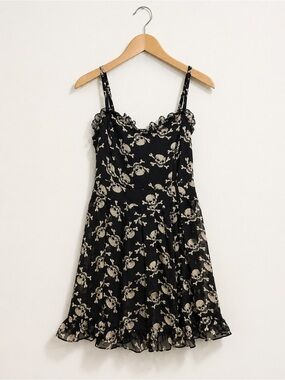 Royal Bones Skull Print Mini Dress Black Goth Punk M